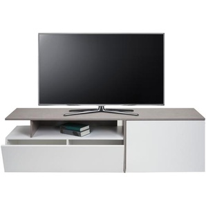 TV-Rack HWC-L34, Lowboard Fernsehtisch Sideboard TV-Schrank Kommode, Holz 45x161x40cm Staufach, Beton-Optik weiß