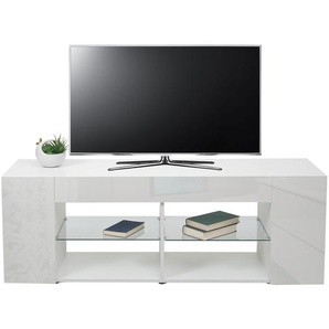 TV-Rack HWC-L36, TV-Board Fernsehtisch Lowboard TV-Schrank Kommode, Holz 50x144x40cm Staufach, hochglanz weiß