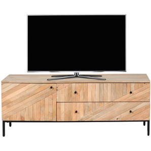TV-Rack HWC-L95, TV-Board Fernsehtisch Lowboard TV-Schrank Kommode, Massiv-Holz Mango 56x145x43cm, natur