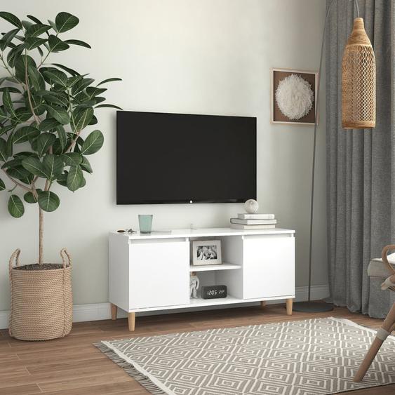 TV-Schrank mit Massivholz-Beinen Weiß 103,5x35x50 cm
