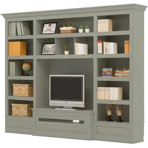 TV-Wand I Massivholz Pinie, lackiert Rück-, Seitenwände & Einlegeböden: MDF Mitteldichte Holzfaserplatte , lackiert Grau/Granit 312 x 239 x