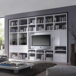 TV-Wand MDF Mitteldichte Holzfaserplatte , lackiert Weiß/Hochglanz Weiß 317 x 221 x 33cm ohne Beleuchtung