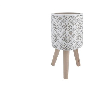 Übertopf auf Holzbeinen - creme - Massivholz,Magnesia - 23 cm - 22.0 | Möbel Kraft