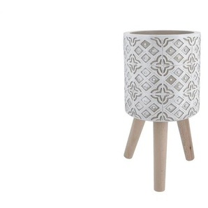 Übertopf auf Holzbeinen - creme - Massivholz,Magnesia - 23 cm - 22.0 | Möbel Kraft