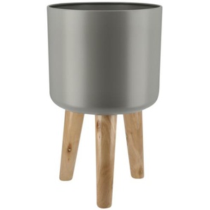 Übertopf auf Holzbeinen - grau - Holz, Metall, Metall, Holz - 42 cm - [28.0] | Möbel Kraft