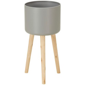 Übertopf auf Holzbeinen - grau - Holz, Metall, Metall, Holz - 58 cm - [25.0] | Möbel Kraft