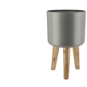Übertopf auf Holzbeinen - grau - Massivholz,Metall - 42 cm - 28.0 | Möbel Kraft