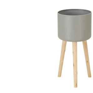 Übertopf auf Holzbeinen - grau - Metall,Holz - 58 cm - 25.0 | Möbel Kraft