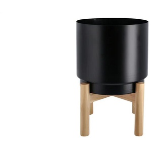 Übertopf auf Holzgestell - schwarz - Massivholz,Metall - 32,5 cm - 23.5 | Möbel Kraft