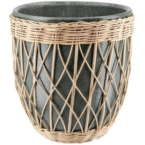 Übertopf mit Rattangeflecht - grün - Steingut,Rattan - 22,5 cm - 21.3 | Möbel Kraft