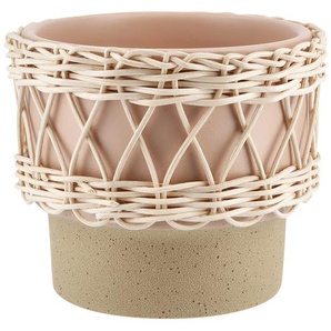 Übertopf mit Rattangeflecht - rosa/pink - Rattan, Steingut, Steingut, Rattan - 10,5 cm - [13.0] | Möbel Kraft