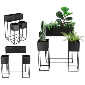 Xxxl Übertopf-Set, Schwarz, Metall, 3-teilig, quadratisch,quadratisch,rechteckig, 60x80x20 cm, Dekoration, Blumen & Zubehör, Übertöpfe