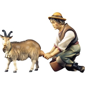 ULPE WOODART Krippenfigur Hirte mit Ziege zum Melken, Weihnachtsdeko (Set, 2 St), Handarbeit, hochwertige Holzschnitzkunst