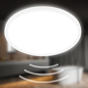 Ultraflache led Deckenlampe mit Bewegungsmelder - IP44 - rund - led Badlampe Badezimmerleuchte, Deckenpanel extra flach für Feuchträume, 42 x 3 cm
