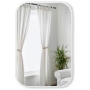 Umbra Wandspiegel, Weiß, Glas, 92x61x3 cm, feuchtraumgeeignet, senkrecht und waagrecht montierbar, Badezimmer, Badezimmerspiegel, Badspiegel