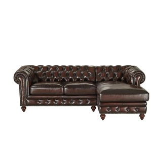 uno Ecksofa Bezug aus Echtleder Chesterfield ¦ braun