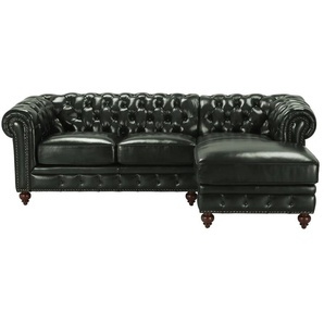 uno Ecksofa Bezug aus Echtleder Chesterfield ¦ grün ¦ Maße (cm): B: 251 H: 81 T: 166.0