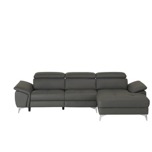 uno Leder-Ecksofa  Danae klein ¦ grau ¦ Maße (cm): B: 282 H: 78 T: 166.0