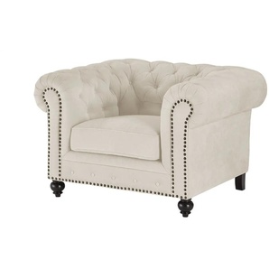 uno Sessel  Chesterfield Stoff ¦ creme ¦ Maße (cm): B: 124 H: 80 T: 100.0