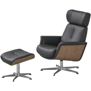 uno Sessel-Hocker-Set aus Leder Arne ¦ schwarz ¦ Maße (cm): B: 75 H: 83 T: 81