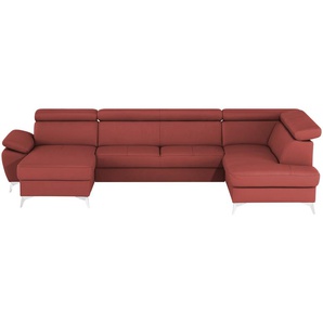 uno Wohnlandschaft mit verstellbarem Kopfteil Apollo ¦ rot ¦ Maße (cm): B: 338 H: 96 T: 210.0