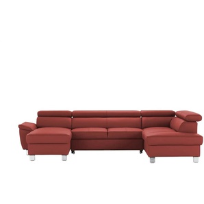 uno Wohnlandschaft aus Echtleder Avola ¦ rot ¦ Maße (cm): B: 315 H: 90 T: 208.0