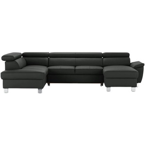 uno Wohnlandschaft aus Echtleder Avola ¦ schwarz ¦ Maße (cm): B: 315 H: 90 T: 208.0