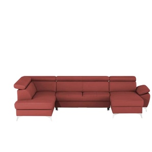 uno Wohnlandschaft mit verstellbarem Kopfteil Apollo ¦ rot ¦ Maße (cm): B: 338 H: 96 T: 210.0