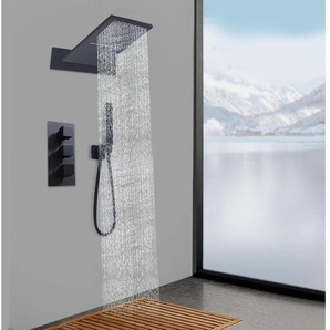 Gojoy - Unterputz Duscharmatur Set Schwarz Thermostat Duschsystem Duschkopf Regendusche Schwarz 3 Funktionen mit Handbrause Duschsystem Duschbrause