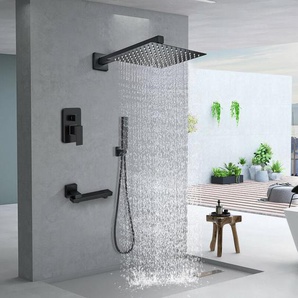 Suguword - Unterputz-Duschsystem mit quadratischem Duschkopf 12 Zoll abs Kunststoff Handbrause mit 360 Grad drehbarem Badewannenauslauf Duschset für