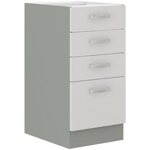 Unterschrank 40 Bianca Weiß Hochglanz + Grau Küchenzeile Küchenblock Küche