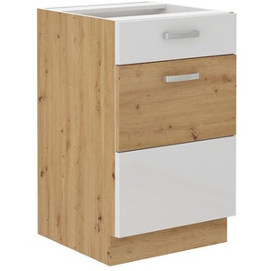 Unterschrank 50 Eiche Artisan + Weiß Hochglanz Küchenzeile Vollauszug Soft-Close
