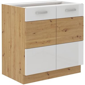 Unterschrank 80 cm Eiche Artisan + Weiß Hochglanz Küchenzeile Küchenblock Küche