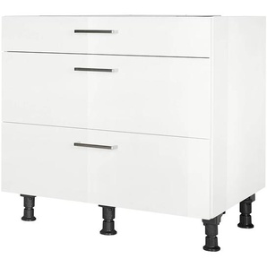 Unterschrank Flash mit Schubladen 90cm Weiß/Hochglanz Weiß