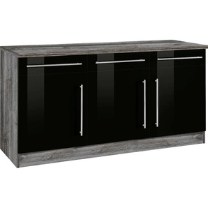 Unterschrank KOCHSTATION KS-Samos Schränke Gr. B/H/T: 150 cm x 85 cm x 60 cm, 3 St., schwarz (schwarz hochglanz) Küchenunterschrank Unterschränke