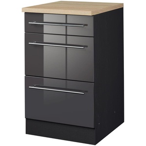 Unterschrank KOCHSTATION KS-Wien, grau (grau hochglanz), B:50cm H:85cm T:60cm, MDF, Holzwerkstoff, Schränke, Breite 50 cm, mit 1 Schubkasten und 2 Auszügen