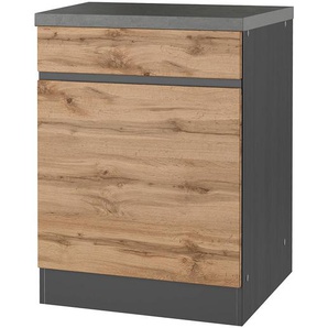 Unterschrank Turin 1 Tür 60 x 86 x 60cm Braun/Grau/Wotaneiche Dekor/Graphit