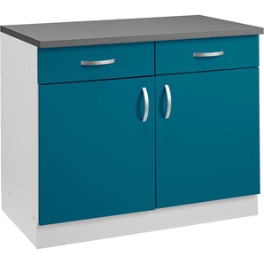 Unterschrank WIHO KÜCHEN Amrum Schränke Gr. B/H/T: 100 cm x 85 cm x 60 cm, 2 St., blau (ozeanblau, hellgrau) Unterschränke 100 cm breit