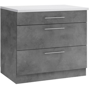 Unterschrank WIHO KÜCHEN Cali Schränke Gr. B/H/T: 90 cm x 85 cm x 60 cm, grau (betonfarben, betonfarben) Unterschränke 90 cm breit, mit 2 großen Auszügen