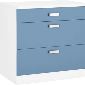 Unterschrank WIHO KÜCHEN Husum Schränke Gr. B/H/T: 90 cm x 85 cm x 60 cm, blau (himmelblau, weiß) Unterschränke 90 cm breit, mit 2 großen Auszügen