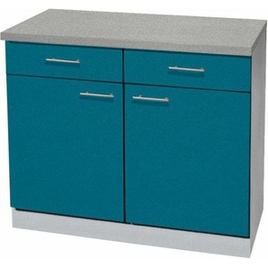 Unterschrank WIHO KÜCHEN Kiel Schränke Gr. B/H/T: 100 cm x 85 cm x 50 cm, 2 St., blau (ozeanblau) Unterschränke 100 cm breit, in Tiefe 50