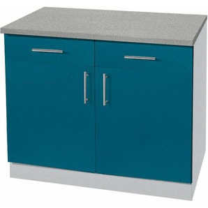 Unterschrank WIHO KÜCHEN Kiel Schränke Gr. B/H/T: 100 cm x 85 cm x 60 cm, 2 St., blau (ozeanblau) Unterschränke 100 cm breit, in Tiefe 60