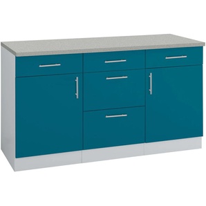 Unterschrank WIHO KÜCHEN Kiel Schränke Gr. B/H/T: 150 cm x 85 cm x 60 cm, 2 St., blau (ozeanblau) Unterschränke 150 cm breit
