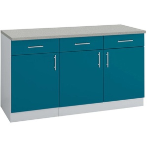 Unterschrank WIHO KÜCHEN Kiel Schränke Gr. B/H/T: 150 cm x 85 cm x 60 cm, 3 St., blau (ozeanblau) Unterschränke 150 cm breit