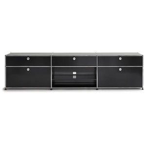 USM Sideboard graphitschwarz, Designer Prof. Fritz Haller, 56.5x228x38 cm
