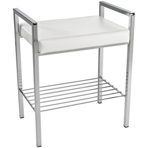 Badhocker, Weiß, Chrom, Metall, Textil, 50x60x36 cm, Badaccessoires, Duschzubehör, Badhocker