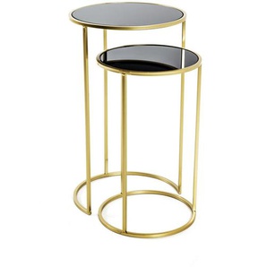 Beistelltischset, Schwarz, Gold, Metall, Glas, 2-teilig, rund, rund, Wohnzimmer, Wohnzimmertische, Satztische
