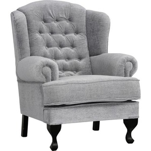 Chesterfield-Sessel , Hellgrau , Textil , Kiefer , massiv , 87x107x96 cm , Stoffauswahl , Wohnzimmer, Sessel, Polstersessel