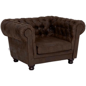 Chesterfield, Dunkelbraun, Textil, Used look, 130x79x93 cm, Stoffauswahl, Wohnzimmer, Sessel, Polstersessel