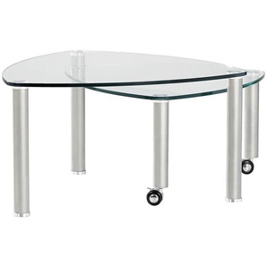 Couchtisch, Edelstahl, Klar, Glas, Metall, organisch, Rundrohr, 80x43 cm, Wohnzimmer, Wohnzimmertische, Couchtische, Glas-Couchtische